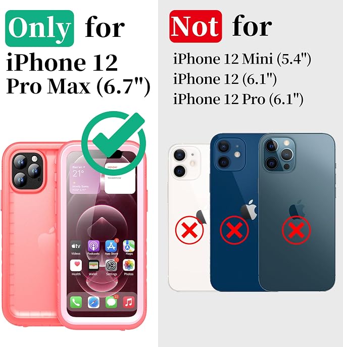 Cozycase Compatible with iPhone 12 Pro Max Case Waterproof, Built-in Screen Protector, Full Body Protective Cover, Shockproof Waterproof Case for iPhone 12 Pro Max 6.7 inch 2020 (Pink)