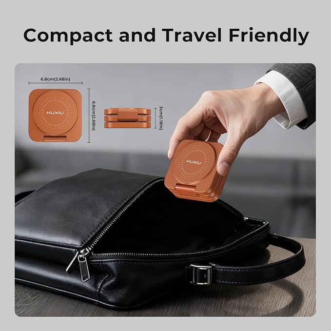KU XIU Qi2.2 25W 3-in-1 Charging Station for Apple Device, Foldable Magnetic Charger for iPhone 17/16, 5W for Apple Watch & AirPods, Fast Travel Wireless Charging Stand with 45W Adapter