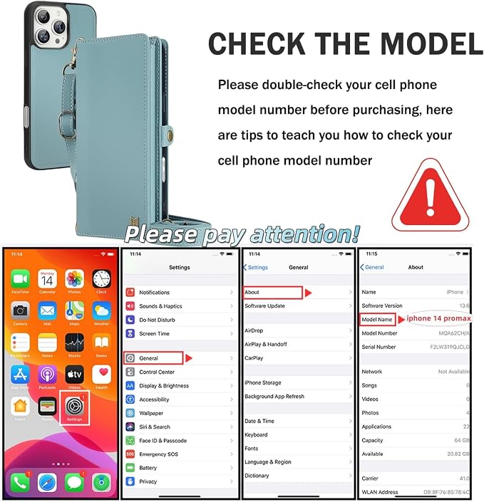 for Wallet Case Compatible with iPhone 14 Pro Max,Multi-Function Detachable 2 in 1 Magnetic iPhone 14 Pro Max Case Wallet,Flip Strap Zipper Card Holder Phone Case with Shoulder Straps (Blue)