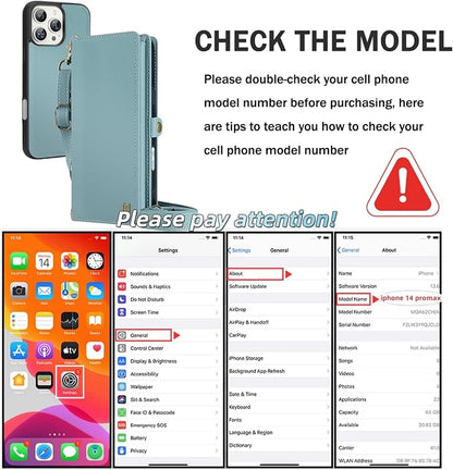 for Wallet Case Compatible with iPhone 14 Pro Max,Multi-Function Detachable 2 in 1 Magnetic iPhone 14 Pro Max Case Wallet,Flip Strap Zipper Card Holder Phone Case with Shoulder Straps (Blue)