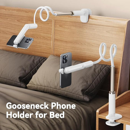 Gooseneck Phone Holder for Bed, Universal Cell Phone Stand with Clamp Mount, 900° Rotation Overhead Phone Mount with Flexible Long Arm for Bedside,Headboard,Desk (43.3 Inches Length)