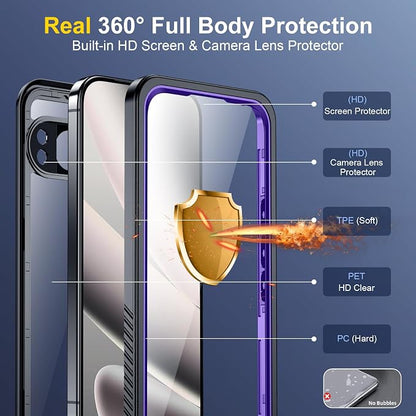 SPIDERCASE for Google Pixel 10 Pro XL Case Waterproof, [12FT Military-Grade Drop Protection] [IP68 Water Resistance] [Privacy Screen Protector] Full Body Protection Phone Case-Purple