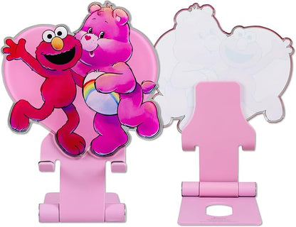Sonix Character Phone Stand | Adjustable Cell Phone Holder, Desk Stand, Dock | Care Bears x Sesame Street Pink | Cheer Bear & Elmo