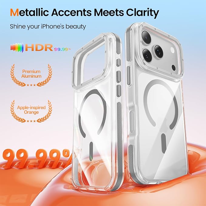Strong Magnetic for iPhone 17 Pro Max case [10Ft Military-Grade Protection] Compatible with fit MagSafe Shockproof Slim Thin Cover case for iPhone 17 Pro Max 6.9 inch, Clear Gray