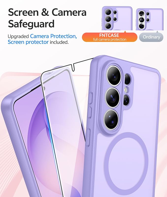 FNTCASE for Samsung Galaxy S26-Ultra Case: [Fit for Magsafe] [Full Camera Protection] Translucent Matte Cases with [Screen Protector] Military Grade Shockproof Protective Phone Cover - Light Purple