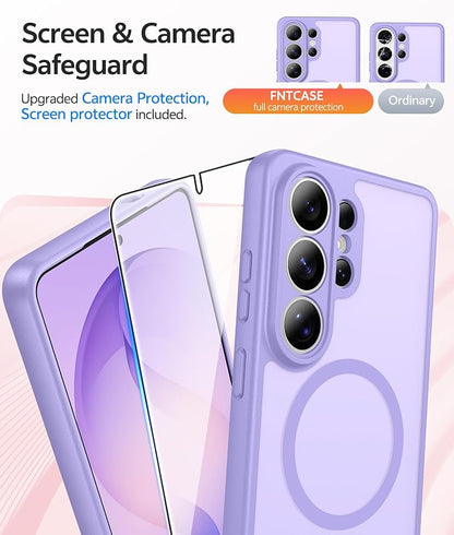 FNTCASE for Samsung Galaxy S26-Ultra Case: [Fit for Magsafe] [Full Camera Protection] Translucent Matte Cases with [Screen Protector] Military Grade Shockproof Protective Phone Cover - Light Purple