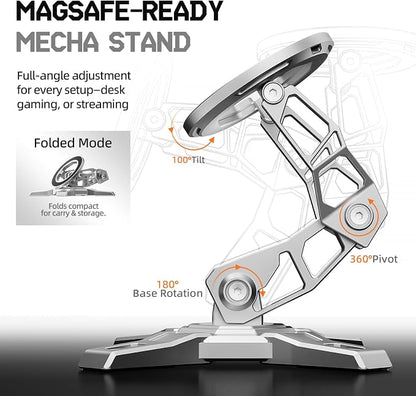 Magnetic Phone Stand for MagSafe, Height Adjustable iPhone Stand Compatible for iPhone 17 Air 16 Pro 15 Pro Max 14 Plus 13 12 and MagSafe Case (Silver)