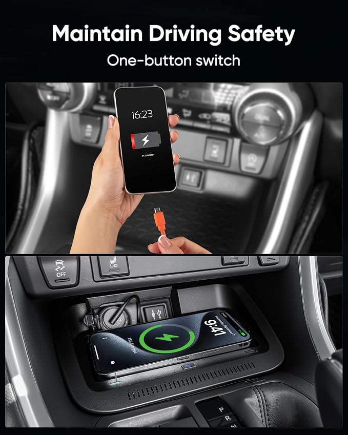 Wireless Charger for Toyota RAV4 (LE/XLE/TRD/Hybrid/XSE/SE/XSE) 2019-2025, Automotive Center Console Organizer Wireless Charging Pad for Toyota RAV4 Accessories 2020 2021 2022 2023 2024