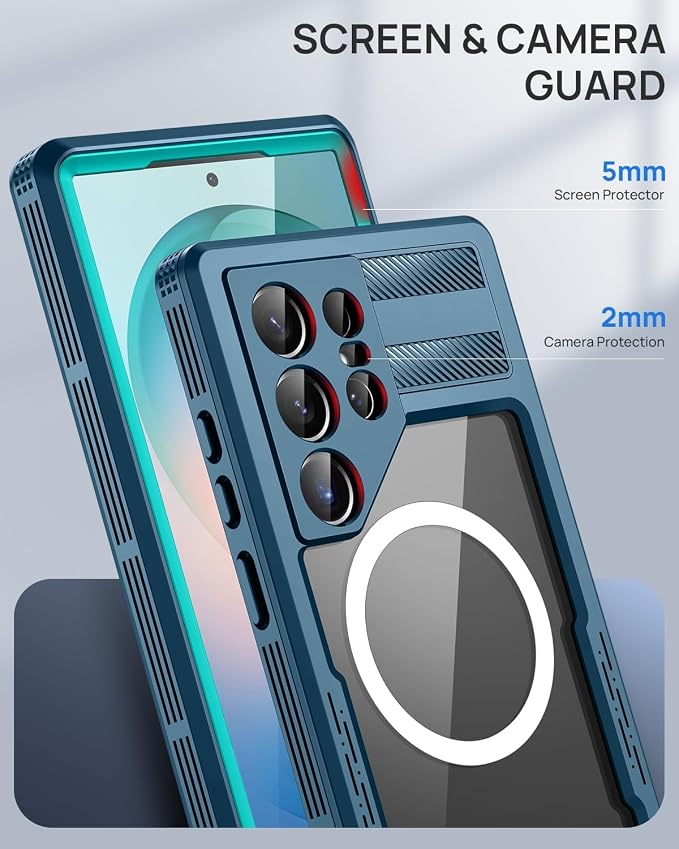 Lanhiem Magnetic for Samsung Galaxy S26 Ultra Case, IP68 Waterproof Dustproof Case, [Compatible with Magsafe] [Built-in Lens & Screen Protector] Full Body Shockproof Rugged Phone Case 6.9 inch, Blue