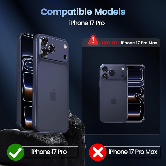 CACOE Camera Lens Protector for iPhone 17 Pro - Metal Frame Tempered Glass Cover, [Anti-Scratch] [Drop-Proof][Strong-Adhesion] Camera Screen Cover(Dark Blue)