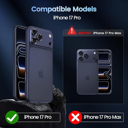 CACOE Camera Lens Protector for iPhone 17 Pro - Metal Frame Tempered Glass Cover, [Anti-Scratch] [Drop-Proof][Strong-Adhesion] Camera Screen Cover(Dark Blue)