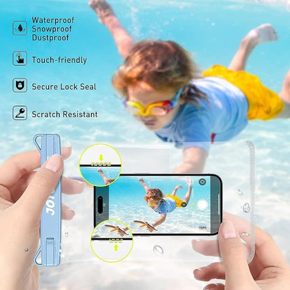 JOTO 2 Pack Large Waterproof Phone Pouch Bag, IPX8 Big Underwater Dry Bag with Lanyard for iPhone 17 Air 16 15 14 Plus Pro Max, Galaxy S24 S23 Ultra, Airpods Cash Credit Card Essentials -Black & Blue