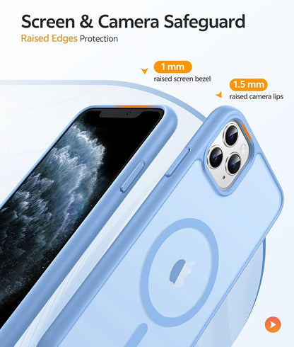 FNTCASE for iPhone 11 Pro Case: [Compatible with Magsafe] Translucent Matte Magnetic Phone Cover - Military Grade Drop Protection Shockproof Protective for iPhone 11Pro 2019 Cases - Light Blue