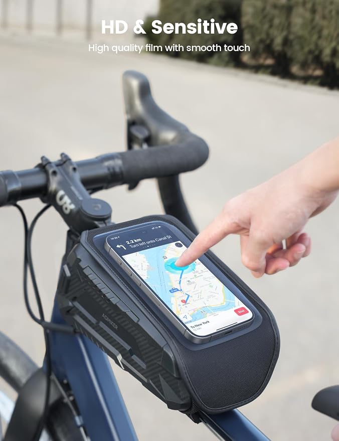 Aomiker Waterproof Bike Frame Bag - [2025 Quick Zipper] Bike Phone Bag with 1.6L Capacity, Bicycle Top Tube Bag, Bike Phone Mount Holder, Cycling Pouch, Bike Accessories for Phones up to 7"