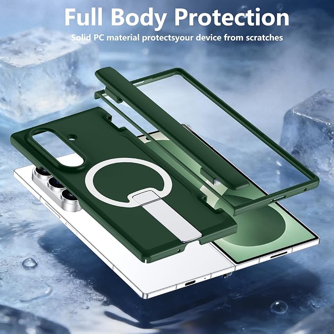 For Samsung Galaxy Z Fold 8 Ultra Case with Kickstand & Screen Protector | MagSafe-Compatible,Military Grade Drop Tested Non-Slip Slim Shockproof Case for Samsung Galaxy Z Fold 8 Ultra-Dark Green