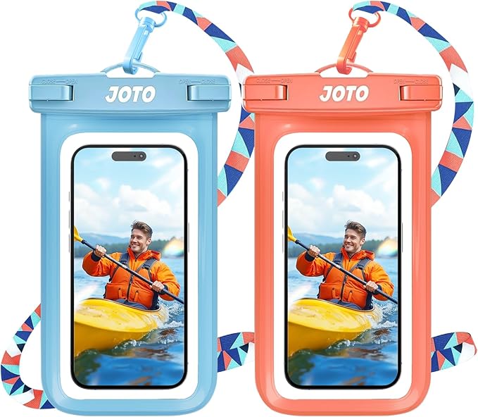 JOTO 2 Pack Waterproof Phone Pouch Case Up to 7", IPX8 Underwater Phone Case Cellphone Dry Bag for iPhone 17/Air 16 15 14 13 12 Pro Max Xs Max XR X 8 7 6S Plus SE/Galaxy S24 S23 S22 -Blue & Orange