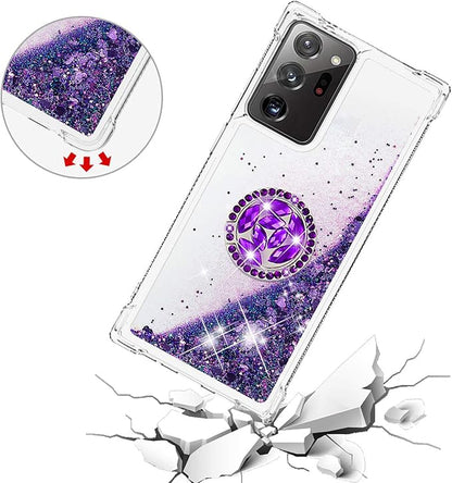 Glitter Case for Galaxy Note 20 Ultra Silicone, Transparent Protective Case Ring Holder Shockproof Phone Cover Glitter Liquid Case Anti Yellowing Scratch Compatible with Samsung Galaxy Note 20 Ultra
