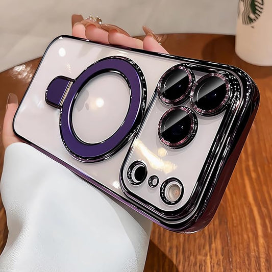 LXK Magnetic Invisible Stand for iPhone 17 Pro Max Case 6.9" Compatible with MagSafe, Military-Grade Protection, with Camera Protector, Clear Scratch-Resistant Back Cover for 17 ProMax, Purple
