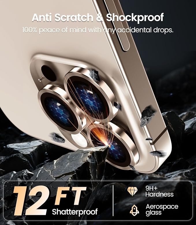 iGluz 2 Pack Anti-Reflection Camera Lens Protector for iPhone 16 Pro/iPhone 16 Pro Max [98% Transmittance][1-Step Installation Tray][Strong Adsorption] 9H Shatterproof Tempered Glass-Desert Titanium