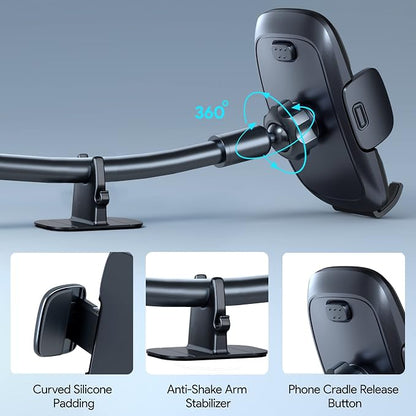 Phone Mount for Car [6.2in Flexible Arm] Cell Phone Holder for Windshield Dashboard [Washable Strong Suction] Automotive Accessories Car Mount for iPhone Android Smartphone Universal Cradles
