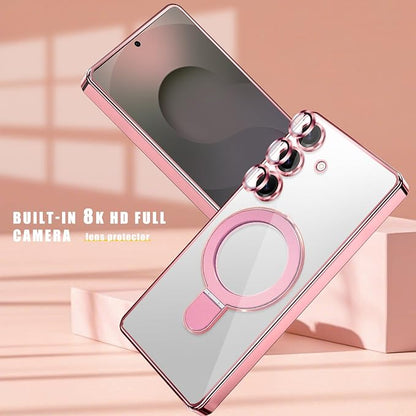 Magnetic Ring Case for Samsung Galaxy S24 Plus Case Kickstand Compatible with MagSafe Built-in Camera Lens Protector Shockproof Phone Case for Samsung S24Plus - Pink