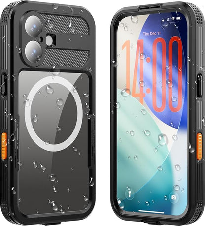 Magnetic for iPhone 17 Case Waterproof, Full-Body Protection Case with Built-in Screen and Camera Protector, Military Shockproof and Dustproof Phone Cover for iPhone 17,6.3" (Black/Clear)