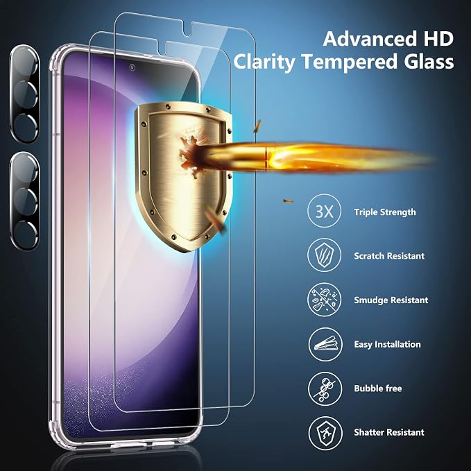 SPIDERCASE Designed for Samsung Galaxy S23 Case, [10 FT Military Grade Drop Protection], 2 Pack [Tempered Glass Screen Protector+Camera Lens Protector] Heavy Duty Shockproof Case, Clear