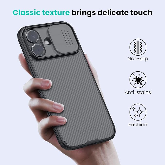 Nillkin for iPhone 17 Case with Slide Camera Cover, Thin Slim Fit, Shockproof Protective, Protector Privacy, Phone Case iPhone 17 Camera Lens Protector 6.3 inch, Transparent Black