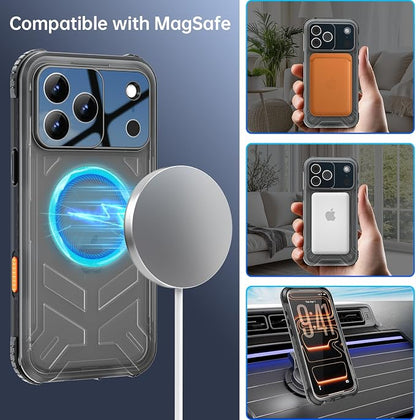 for iPhone 17 Pro Max Waterproof Case, Fit for Magsafe, IP68 Full Body Shockproof Dustproof, Built-in Camera Control and Screen Protector, 16FT Heavy Duty Military, 6.9" Black