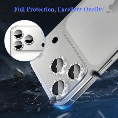 ShinKin Camera Lens Protector for iPhone 17 Pro/iPhone 17 Pro Max, Glitter Camera Cover, 9H Tempered Glass Individual Metal Ring Camera Protector for iPhone 17 Pro/17 Pro Max (Diamond - Silver)
