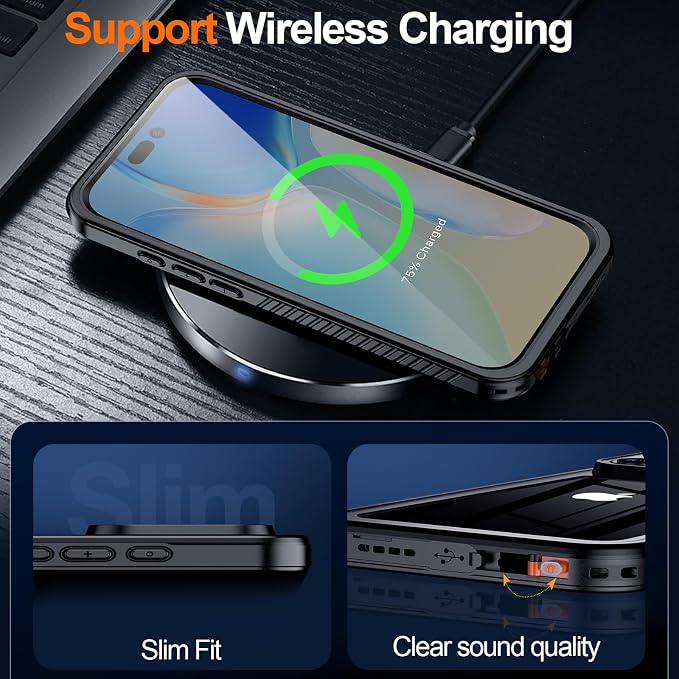 MOZOTER for iPhone 16 Pro Max Case Waterproof,[IPX8 Underwater Case][Full Body Shockproof & Military Dropproof] Clear Sound Quality Built-in Screen Protector for iPhone 16 Pro Max 6.9 inch-Black