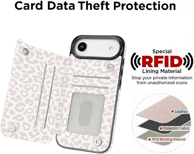 uCOLOR for iPhone 17 Air Wallet Case with Card Holder PU Leather RFID Blocking Design iPhone Air flip case for Women Men Magnetic Clasp Kickstand Design 6.5 inch (Beige Leopard)