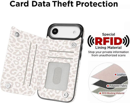 uCOLOR for iPhone 17 Air Wallet Case with Card Holder PU Leather RFID Blocking Design iPhone Air flip case for Women Men Magnetic Clasp Kickstand Design 6.5 inch (Beige Leopard)