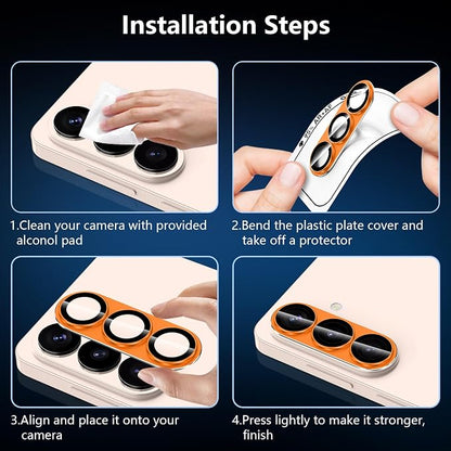 for Samsung Galaxy S26 Camera Lens Protector, Electroplated Matte Back with 9H Tempered Glass Lens Protector, [Strong Adsorption] [Case-Friendly] Metal Ring HD Clear Lens Cover, Orange