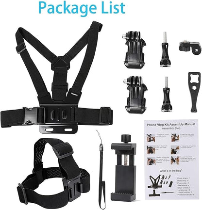 PellKing Mobile Phone Chest Strap Harness Mount Head Strap Holder Kit for POV/VLOG,Cell Phone Clip Compatible with iPhone,Samsung,GoPro Hero 9, 8,7, 6, 5, 4, 3,2, 1,AKASO,DJI Osmo,and Action Cameras…