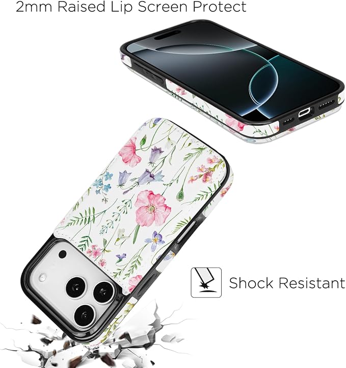 uCOLOR for iPhone 17 Pro Wallet Case with Card Holder PU Leather RFID Blocking Design iPhone 17 Pro flip case for Women Men Magnetic Clasp Kickstand Design 6.3 inch (Pink Flowers)