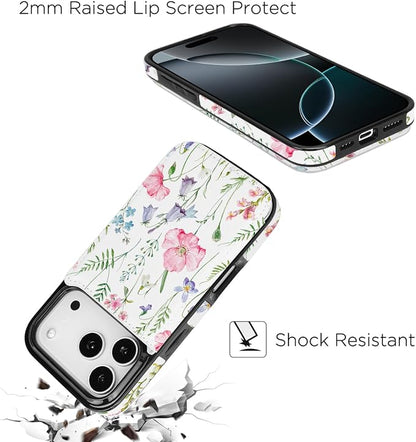 uCOLOR for iPhone 17 Pro Wallet Case with Card Holder PU Leather RFID Blocking Design iPhone 17 Pro flip case for Women Men Magnetic Clasp Kickstand Design 6.3 inch (Pink Flowers)