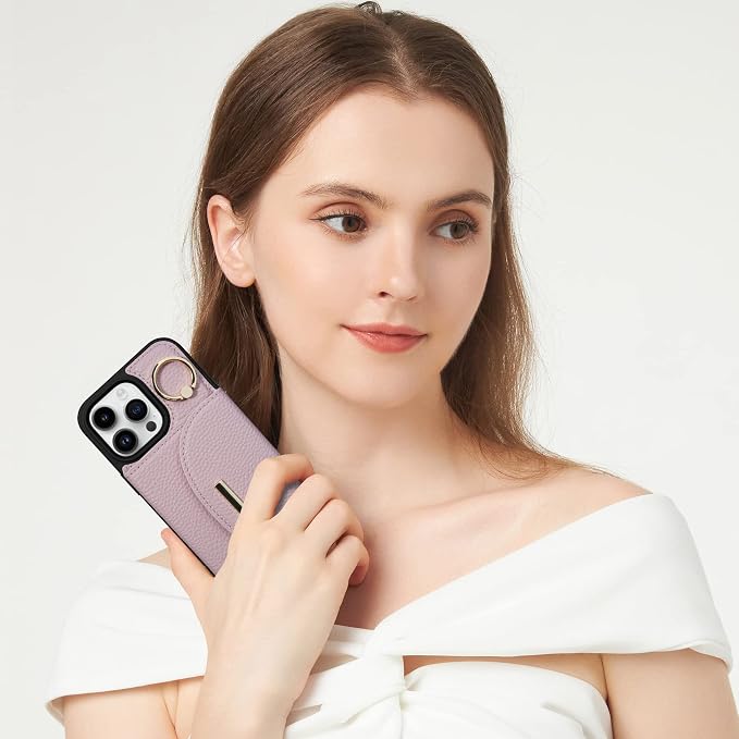 Keallce Wallet Case for iPhone 14 Pro Max 6.7'', Flip Case with Card Slots, Ring Holder Kickstand, PU Leather Protective Folio Cover for Women, Pink