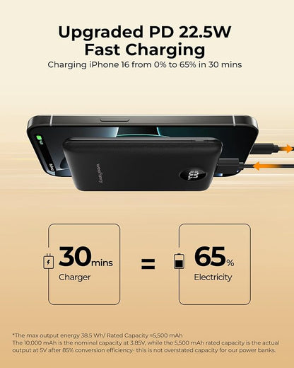 Small Portable Charger 10000mAh, Mini Power Bank with LED Display, 20W Fast Charging USB-C Battery Pack, Compact Travel Charger Compatible with iPhone 17/16/15/14, Samsung S25/24, Android, etc