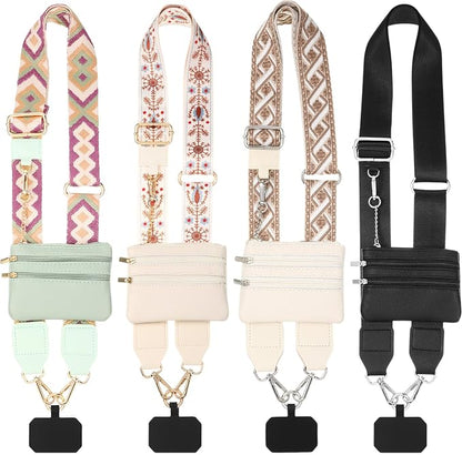 4 Pack Clip and Go Strap for Phone with Wallet Crossbody Phone Strap with Zippered Pouch Adjustable Lanyard Bag(Cute)
