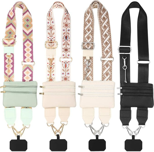 4 Pack Clip and Go Strap for Phone with Wallet Crossbody Phone Strap with Zippered Pouch Adjustable Lanyard Bag(Cute)