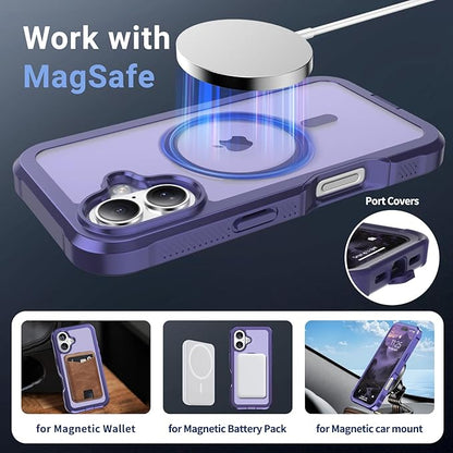 jaroco Magnetic for iPhone 17 Case, [Compatible with MagSafe][Military Grade Drop Protection][Heavy Duty Protection][Non-Slip][Shockproof] 2-Layer Durable Bumper Phone Case 6.3''-Dark Purple