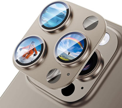 Camera Lens Protector for iPhone 16 Pro Max/iPhone 16 Pro-Single Piece,Ultra Thin Aluminum Alloy Frame,9H Dual-Strength Glass with 99% AR Light Transmittance,Case Friendly,Desert Gold