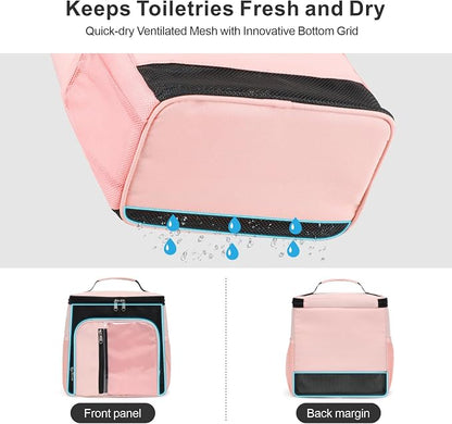 F-color Shower Caddy Portable for College Dorm Essentials - Large Hanging Sturdy Handle Toiletry Tote Bag with Hook, Multiple Pockets, Quick Dry Organizer for Camping, Travel, Gym, Light Pink