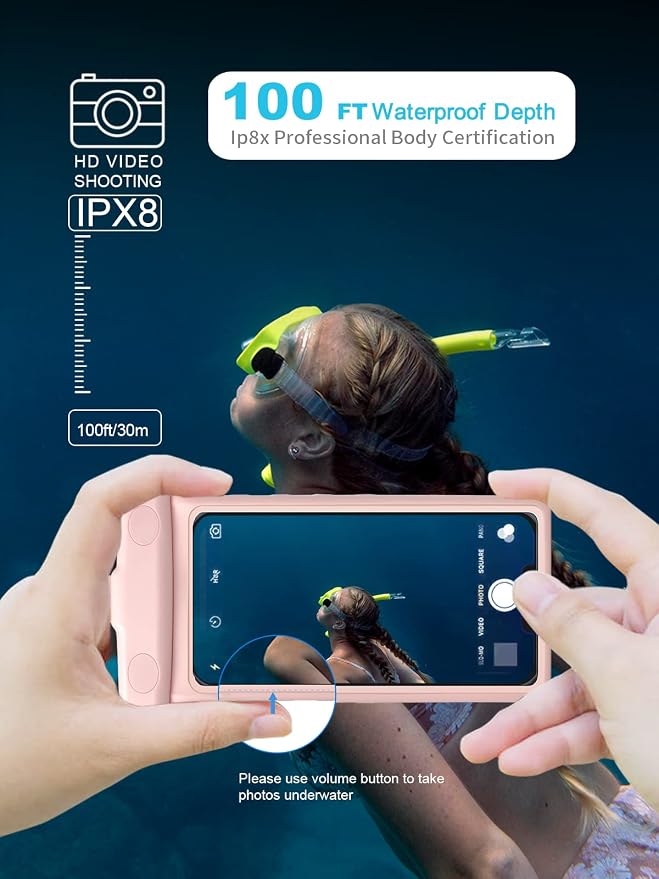 wellhouse Waterproof Phone Pouch, Waterproof Phone Case for iPhone 16 15 14 13 Pro Max XS Samsung, IPX8 3D Cellphone Dry Bag Beach Essentials -Earl Pink
