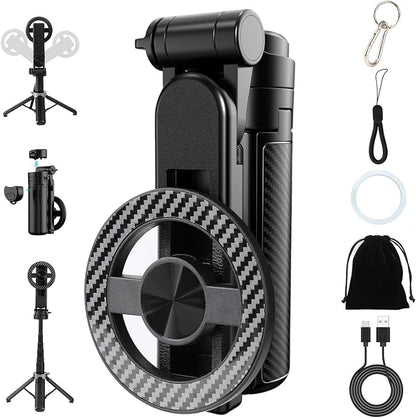 2025 New 4-in-1 Multifunctional Magnetic Selfie Stick,Universal 360° Rotation Phone Tripod with Wireless Remote,Portable Extendable Mag Tripod,for Video Recording & Vlog,for iPhone & Android(Black)