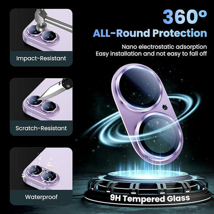 Uyiton Compatible with iPhone 17 Camera Lens Protector - [Not Easy to Break][Strong Adsorption][Case-Friendly] Metal Tempered Glass Rear Camera Screen Cover - Lavender