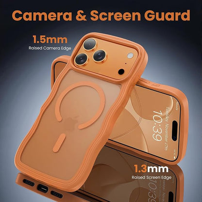 for iPhone 17 Pro Case Cute Orange,Fits MagSafe,Matte Skin Feeling Back,Curly Wave Edge,Slim & Durable & Stylish,Cover Military-Grade Protection