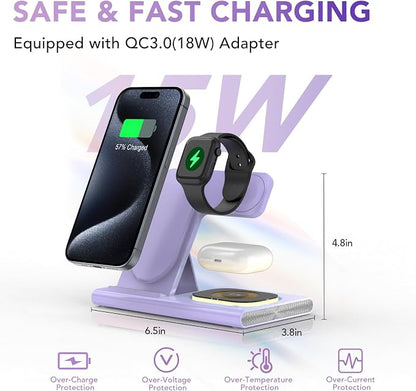 3 in 1 Charging Station for iPhone 17 - Wireless Charger for Apple Devices for iPhone 17 16 15 14 13 12 11 Pro Max - Foldable Wireless Charging Station Dock Stand for Apple Watch Series & AirPods