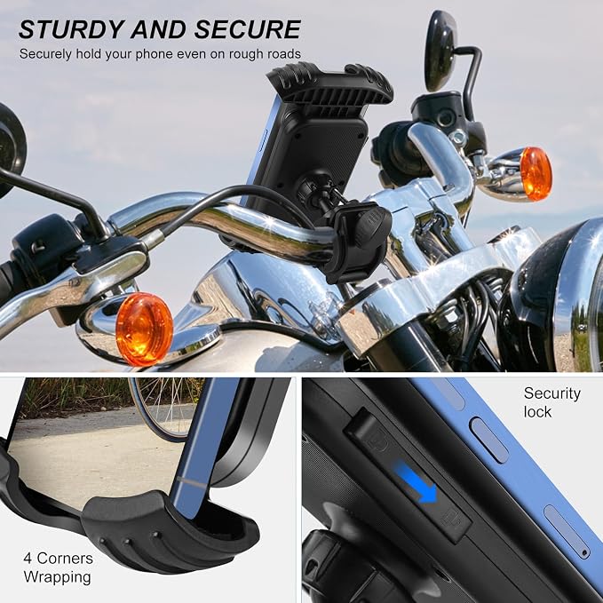 Bike Phone Holder, Phone Holder for Bike, Four Corners Firmy Clamp Bike Cell Phone Holder, 360 Degree Rotation Bike Phone Mount， Accessories for iPhone Smartphone